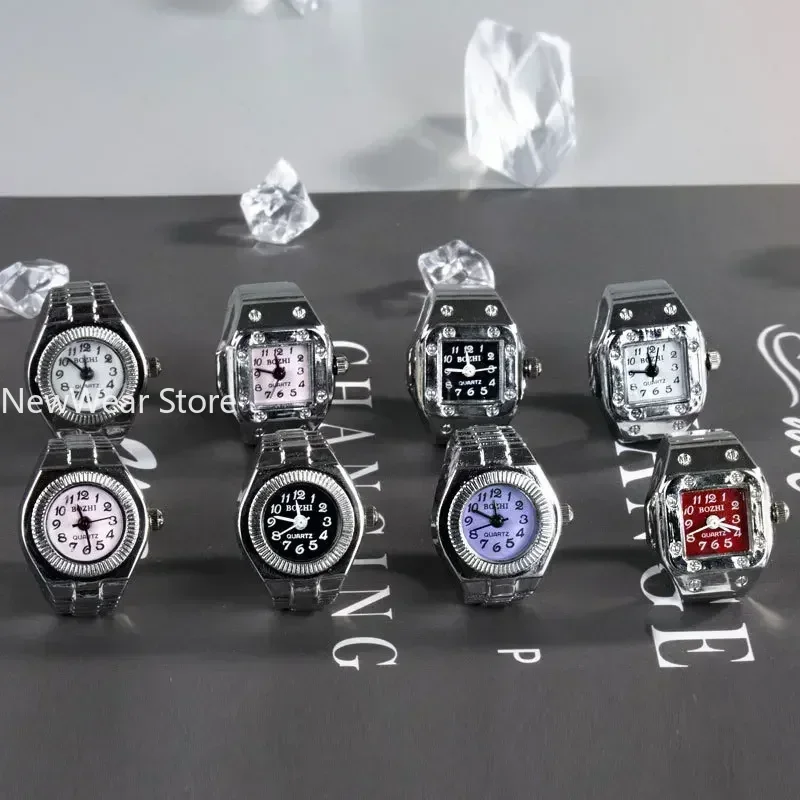 Vintage Punk Finger Watch Mini Elastic Strap Alloy Watches Couple Rings Jewelry Clock Retro Roman Quartz Watch Rings Women Men