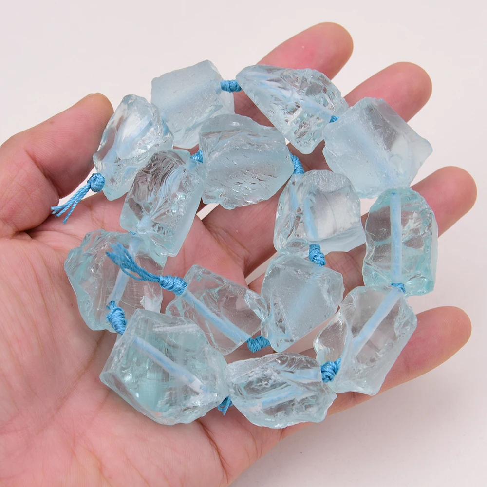 APDGG Natural Aquamarine Color Blue Glass Big Quartz Rough Nugget Loose Beads 16\