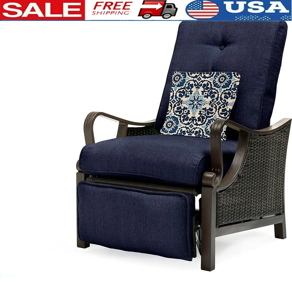 

Luxury Outdoor Recliner Chair All Weather Cushions Wicker Patio Recliner Durable Deep Seating Accent Pillow Garden Furniture