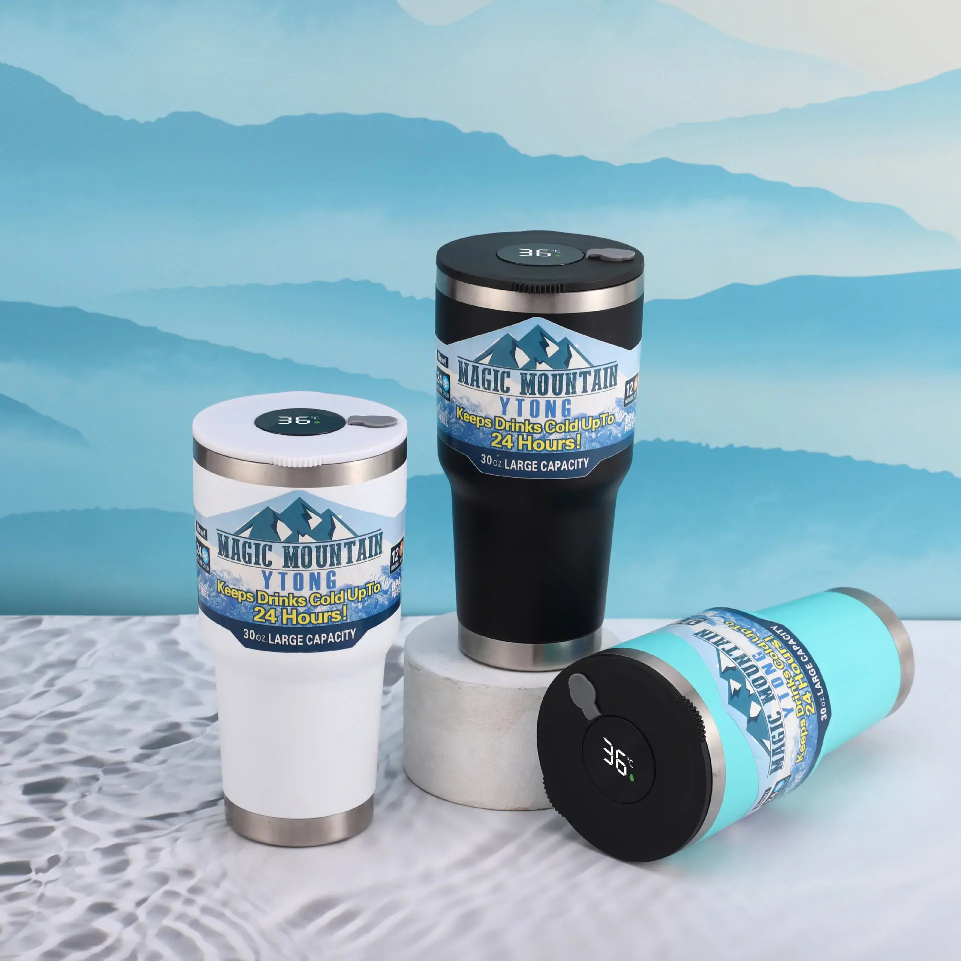 

Автомобильная чашка с температурным дисплеем, 30 унций, термосохраняющая и изоляционная чашка для холодной и тепловой воды, двухцелевая летняя кофейная чашка, автомобильная портативная кружка для льда