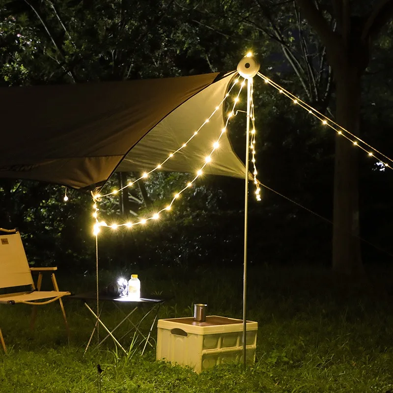 Tira de luz LED de ambiente para acampar, lámpara de tienda recargable por USB, linterna portátil impermeable para decoración de habitación de jardín al aire libre, 10M