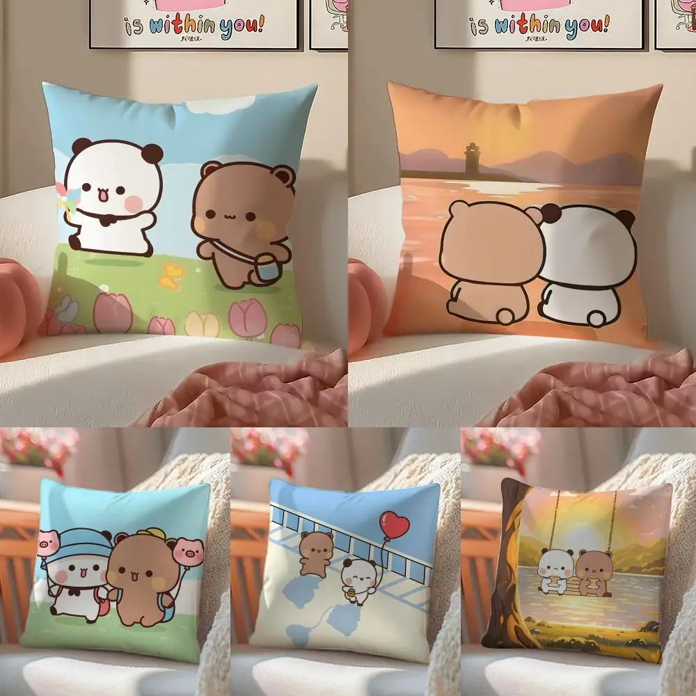 Popular Cartoon Bubu & Dudu Cute 4 Pillow Case Double-Sided Plush Sofa Cushion Covers Organic Breathable Invisible Zipper