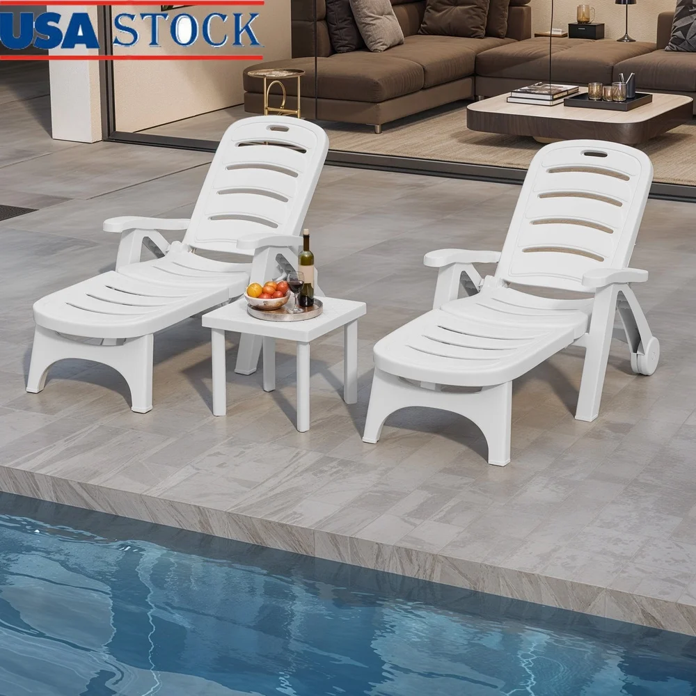 

Outdoor Adjustable Chaise Lounge Chair with Side Table Armrests Wheels Portable Folding Pool Garden Beach Furniture