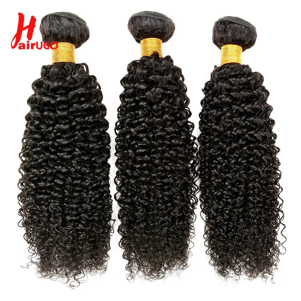 HairUGo-extensiones de cabello rizado brasileño, extensiones de cabello humano no Remy, tejido 100% de 8-30"