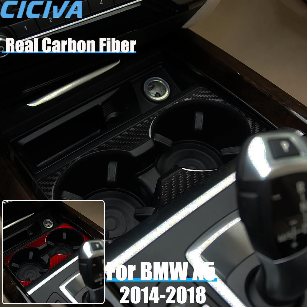 

Real Carbon Fiber Car Accessories Cup Holder Panel Decorative Trim Cover Soft Sticker For BMW X5 F15 2014 2015 2016 2017 2018