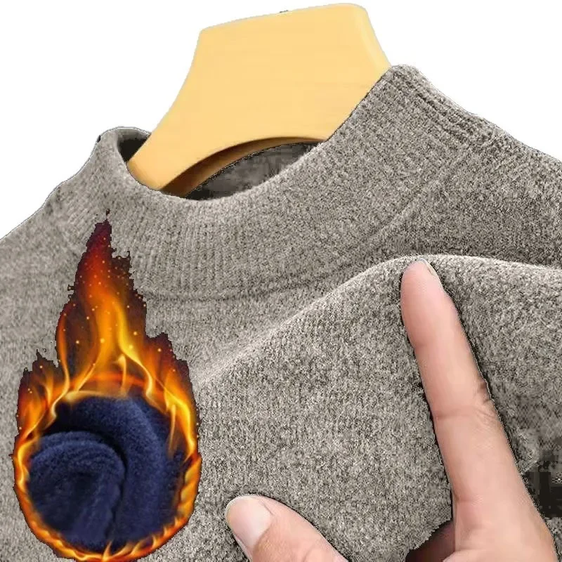 سميكة الصوف الرجال محبوك سترة بلون شتاء دافئ طاقم الرقبة البلوز مريحة لينة النسيج الرجال تريكو