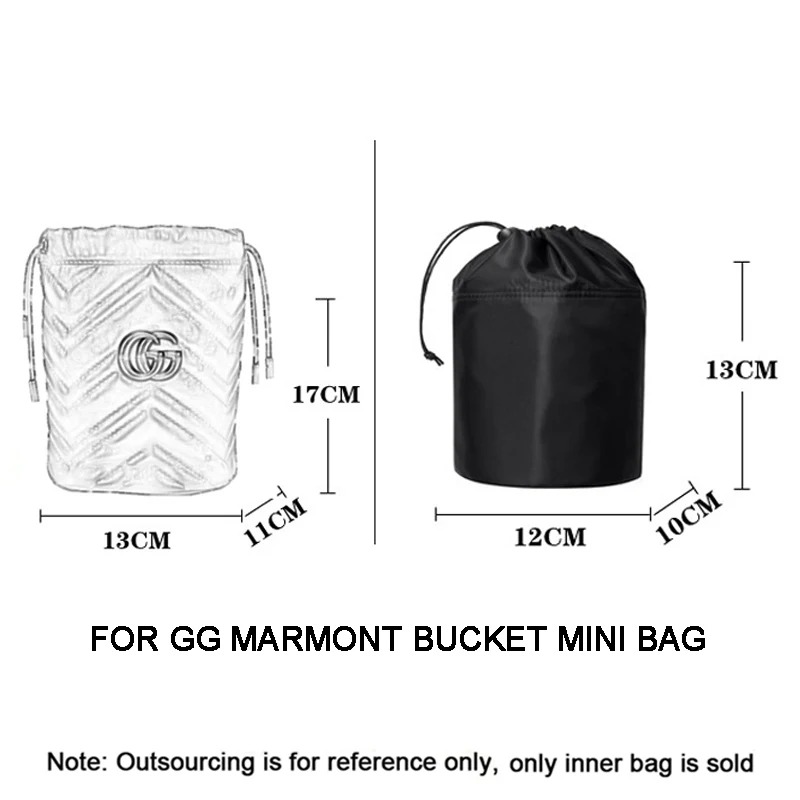EverToner Purse Organizer Insert  For GG Marmont Bucket Nylon Inner Liner Bag Makeup Storage Multi-funcational Drawstring Bag - view 2
