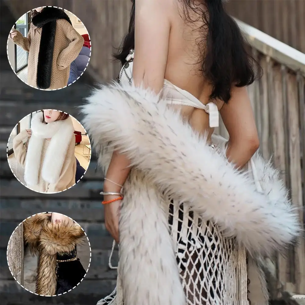 

Faux Fox Fur Scarf Wrap Long Strip Neck Fur Collar Super Long Plush Shawl Neck Warmer Elegant Solid Color Soft Fluffy Scarves