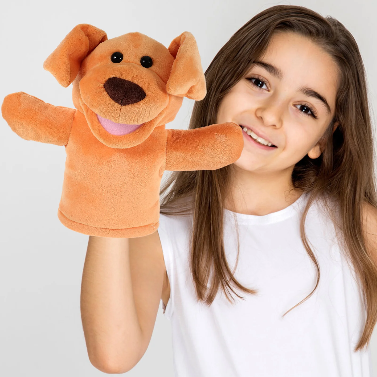 Plush Figure Toys Hand Puppet Animal Puppets Puzzle Educational Cartoon Orange Interactive Parent-child