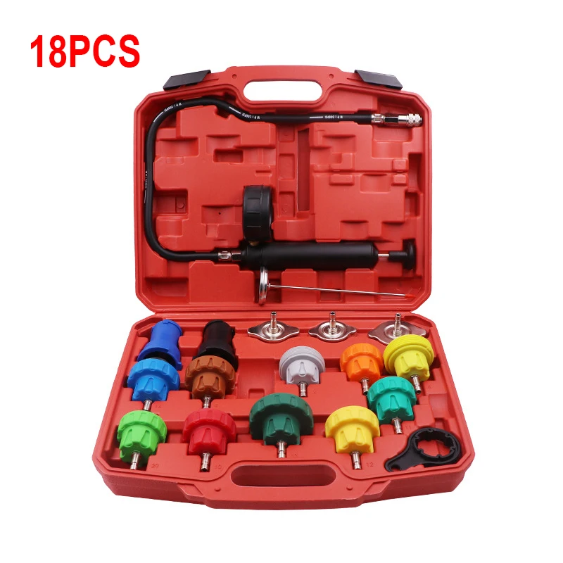 15/18PCS Automobile Water Tank Pressure Leak Detection Tool Coolant Replacement Leak Tester Vacuum Pressure Gauge Detection