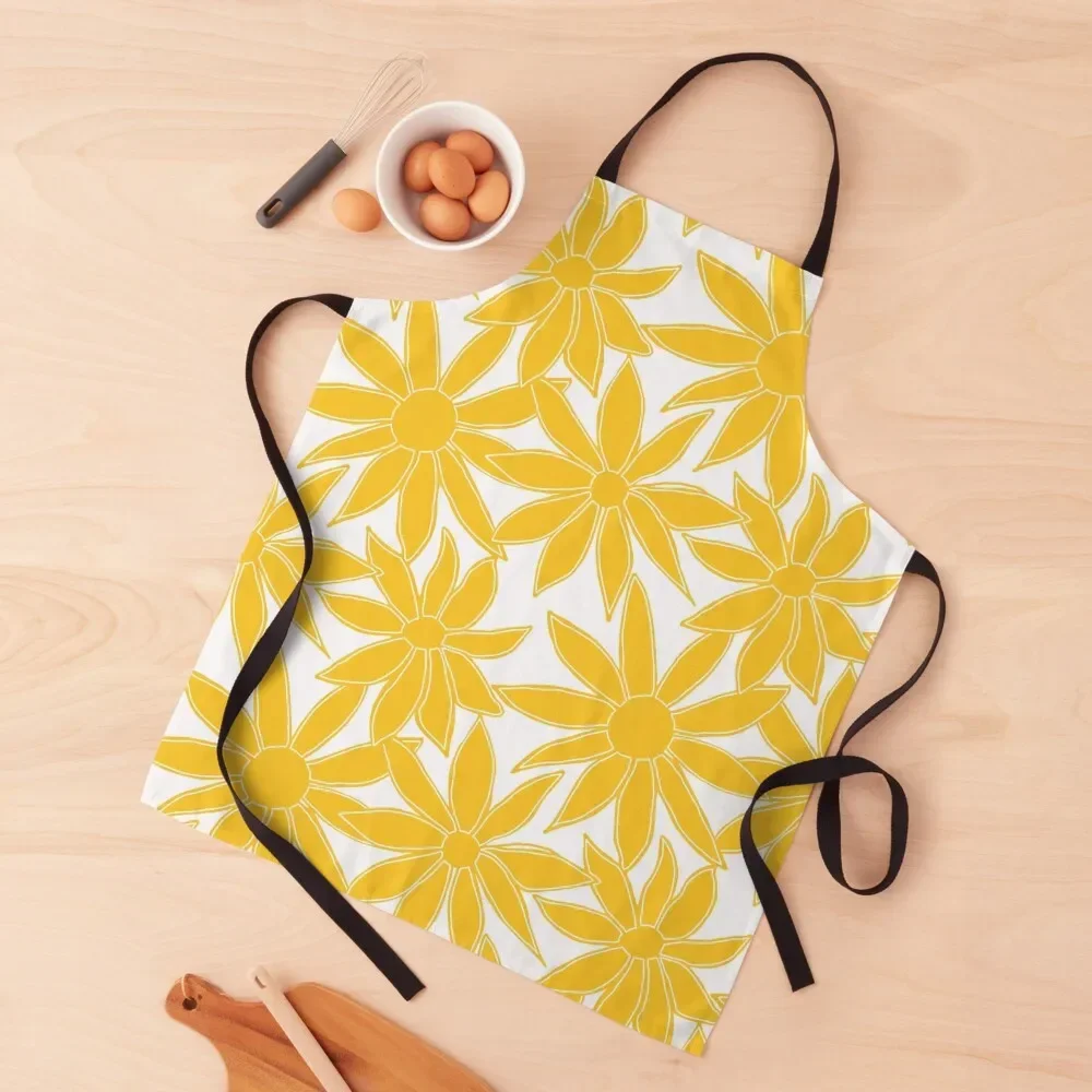 Painted Daisies fashion print, large-scale digital floral, sunshine yellow on white Apron with pockets christmas kitchen Apron