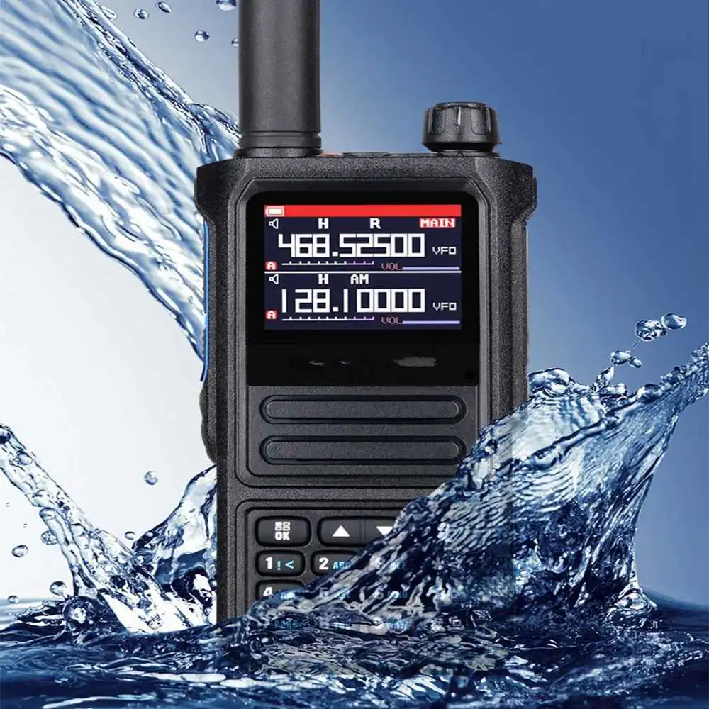 Walkie Talkie IP67 senter LED 256 saluran, Senter LED tahan air dengan fitur Alarm SOS VHF/UHF daya tinggi, Radio genggam dua arah