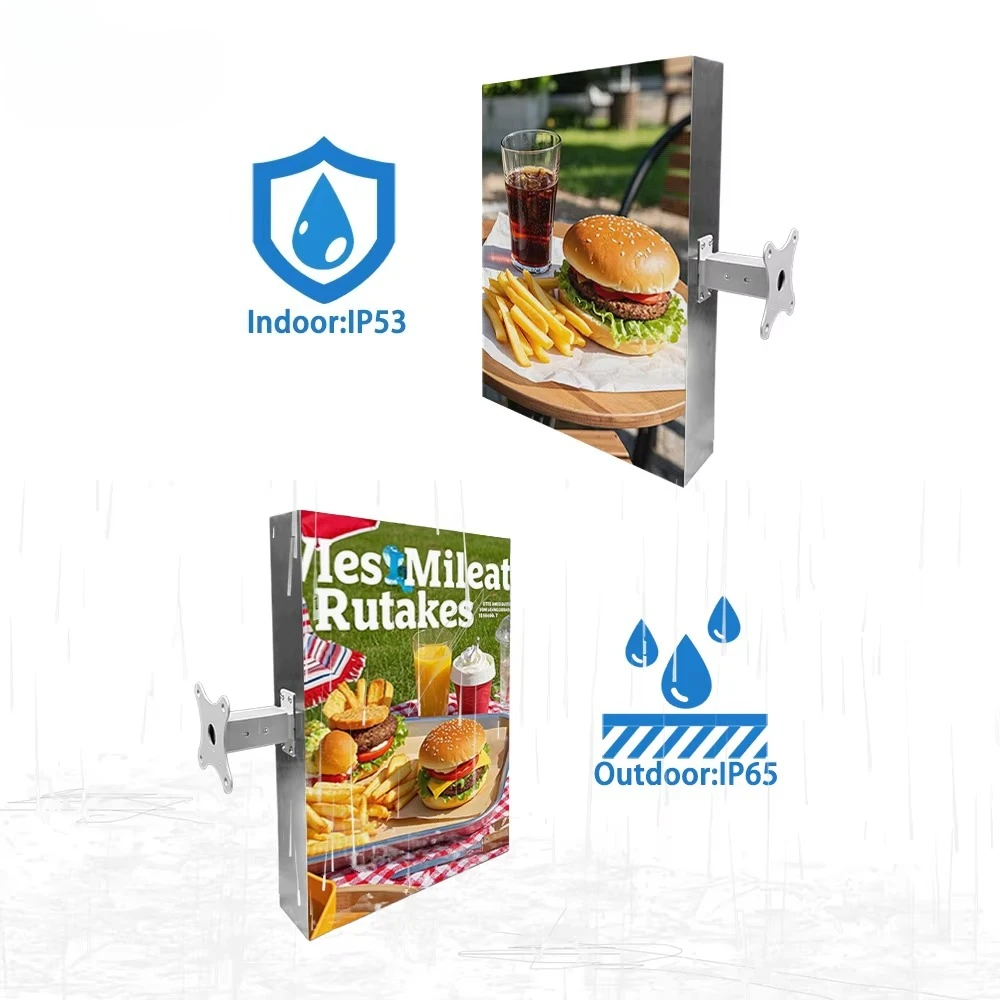 عرض الرسومات للوحة الإعلانات الأمامية للمتجر، علامة صندوق إضاءة LED داخلية مخصصة على الوجهين، لافتات رقمية ملونة كاملة