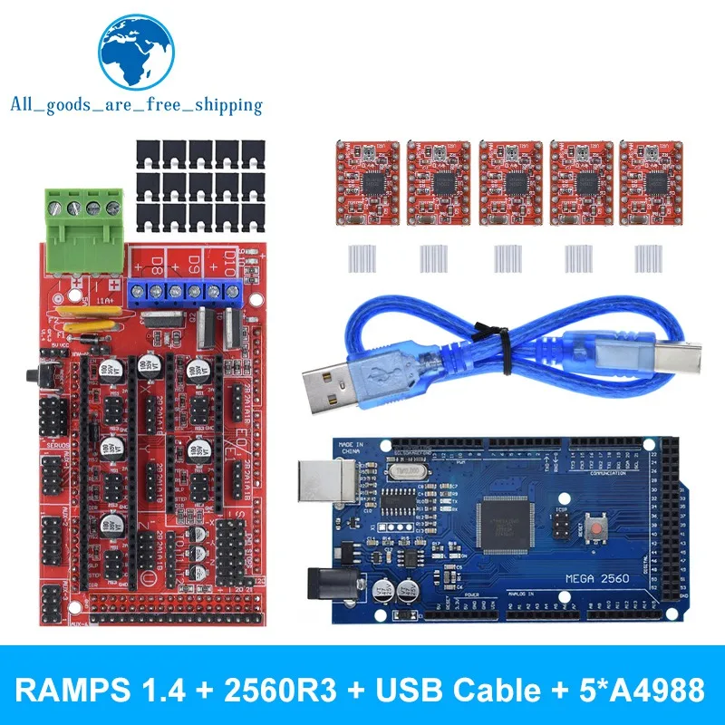 TZT 3D-Drucker Mega 2560 R3 + RAMPS 1.4 Bedienfeld + 5 Stück A4988 oder DRV8825 Schrittmotorantrieb für Arduino 3D-Drucker-Kit