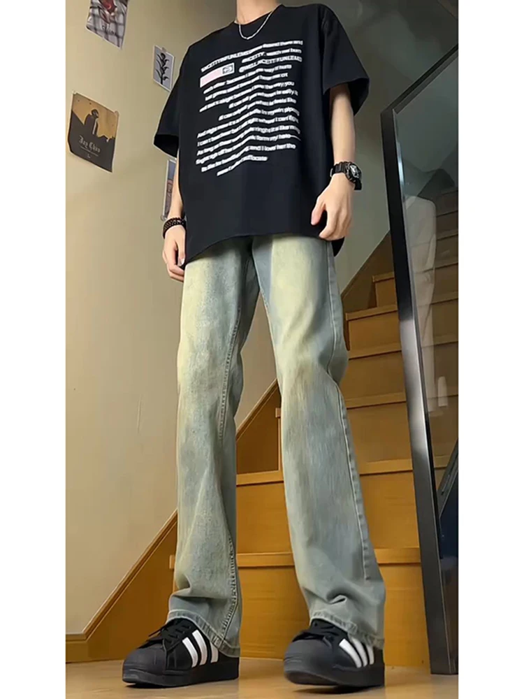 

Retro American Blue Jeans Men's Autumn Winter Cleanfit Straight Blade Pants High Street Vibe Slim Elastic Trousers