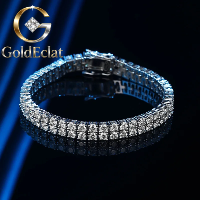

GoldEclat Luxury Solid Platinum PT950 Women's 0.1 karat Moissanite Diamond Double Rows Bracelet Full Diamond Bracelet