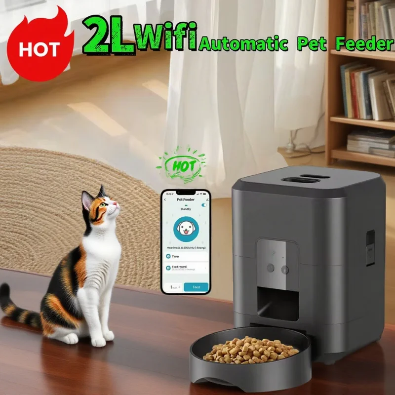 【セール中】2025年新型 2L WiFiスマートペットフィーダー 自動給餌器 猫と犬用 リモートアプリ制御 スローフィードタイマー 定量給餌