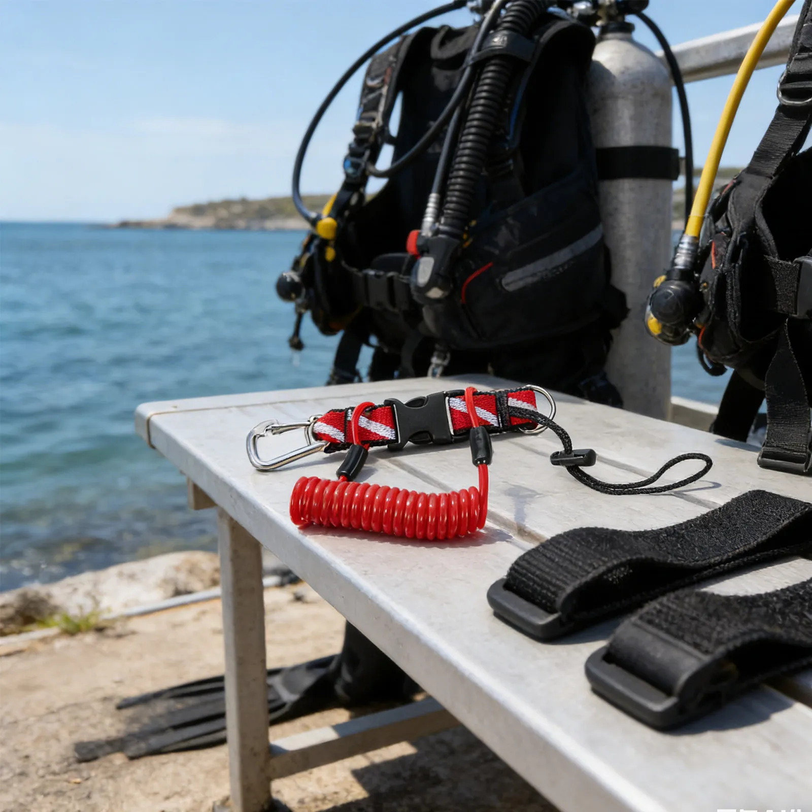Quick Release Diving Lanyard Steel Spring Coiled Tether Ergonomic Webbing Wrist Strap for Scuba Flashlights Cameras Dive Lights