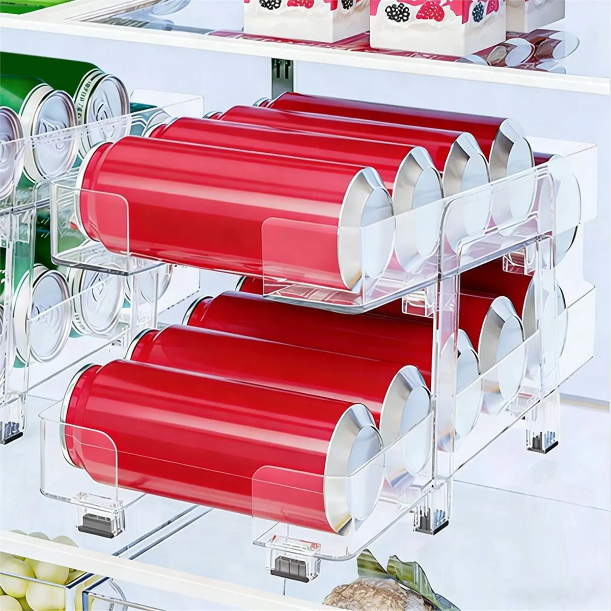 1PC Double-Layer Stretchable Transparent Beverage Storage Box,Can Stacking Storage Rack Suitable for Home,Hotel, Bar