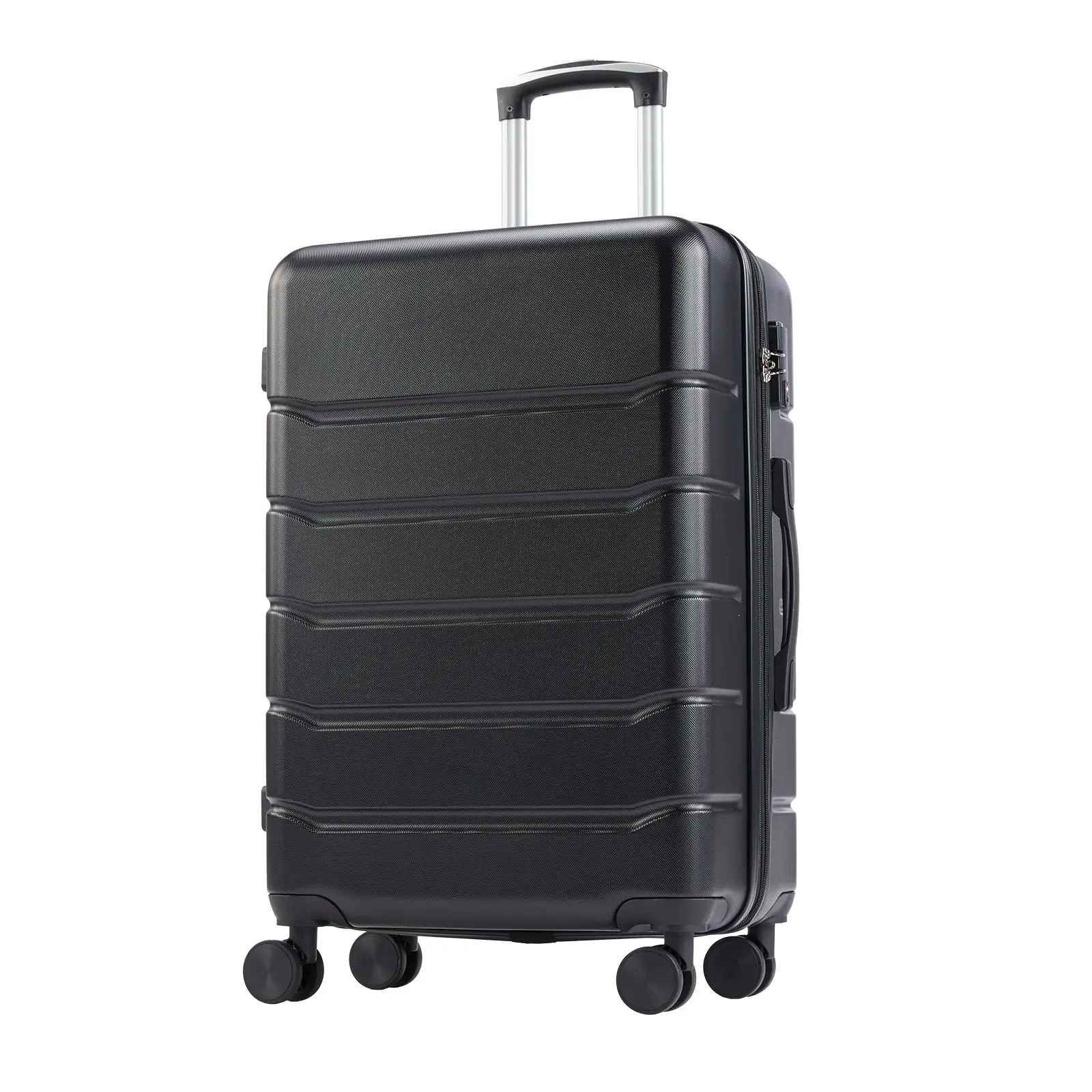 

Hard sided expand suitcase with rotating wheels, TSA lock, retractable handle, black, 20"