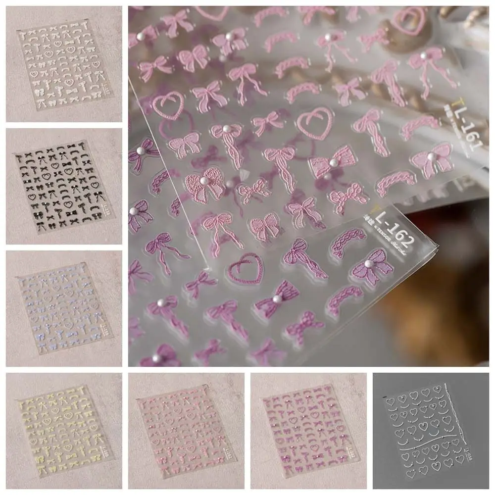 Lace Bowknot Pearl Nail Stickers Nail Accessories Manicure Ornaments Love Heart Nail Decals Purple Pink Bow Nail Decorations