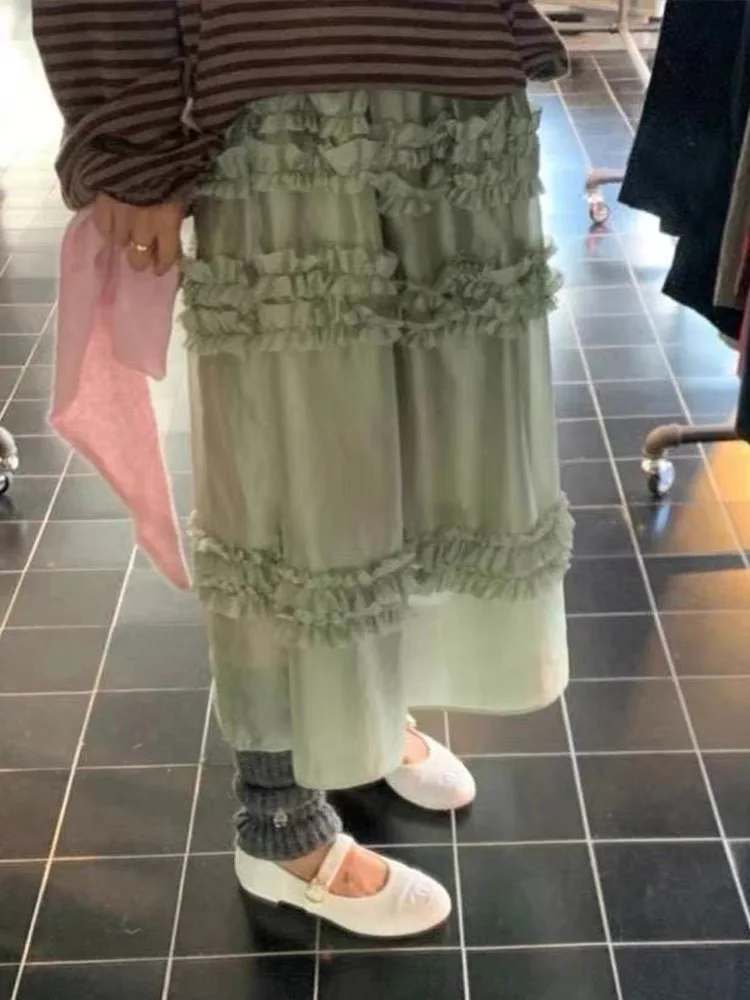 Estilo coreano primavera e verão nova borda fungo versátil bolo colete saia longa