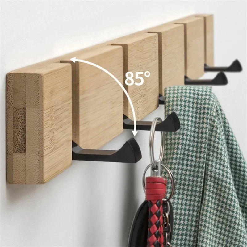 

Foldable Coat Rack Bamboo Hat Hanger With Hook Wall-mounted Shelf Kitchen Toilet Wall Clothing Rack Sundries Storage Hooks