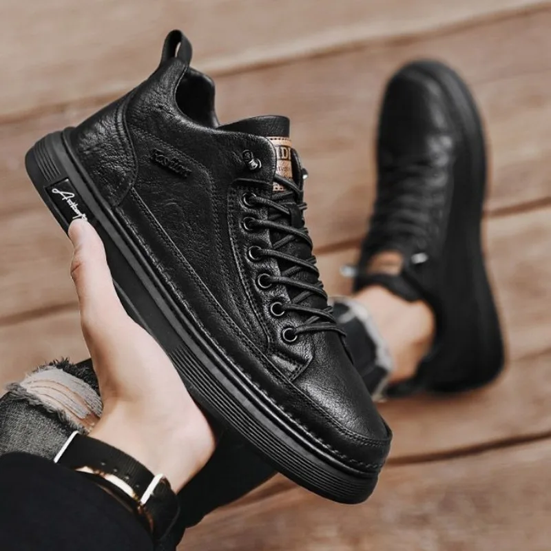 男性革カジュアルシューズ春の新ハイトッププラットフォームスニーカー高級英国ビジネススタイルスポーツシューズ男性用 Zapatos Hombre