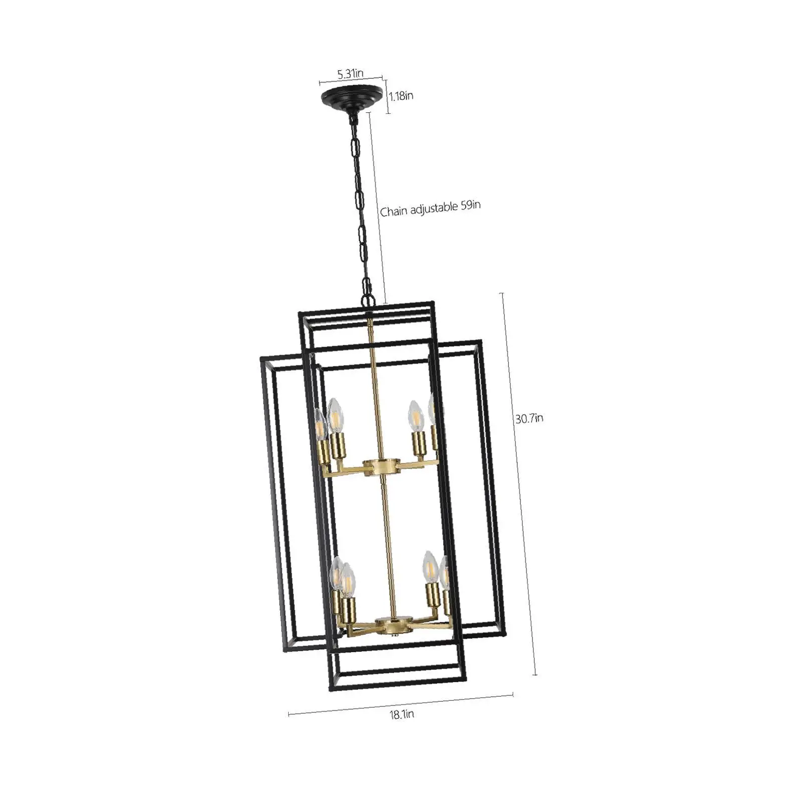 

Geometric Design Pendant Chandelier Adjustable Metal Frame Ceiling Light Black Gold Finish for Living Room Kitchen Island