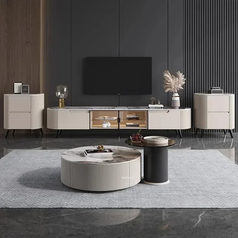 Long - lasting  Rock Slab TV Stand Living Room Furniture Storage TV Cabinet Light Luxury Household Living Room Coffee Table