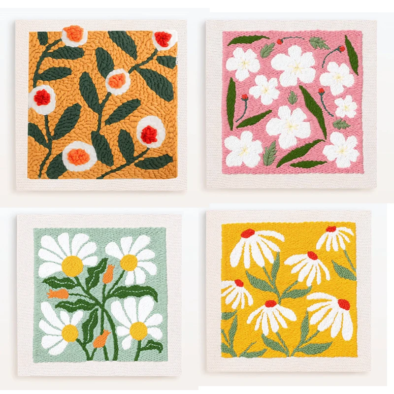 

Daisy Flower DIY Punch Needle Embroidery Kit for Adult Beginner Punch Stitching Craft Set with Frame Fabric Threader Yarn