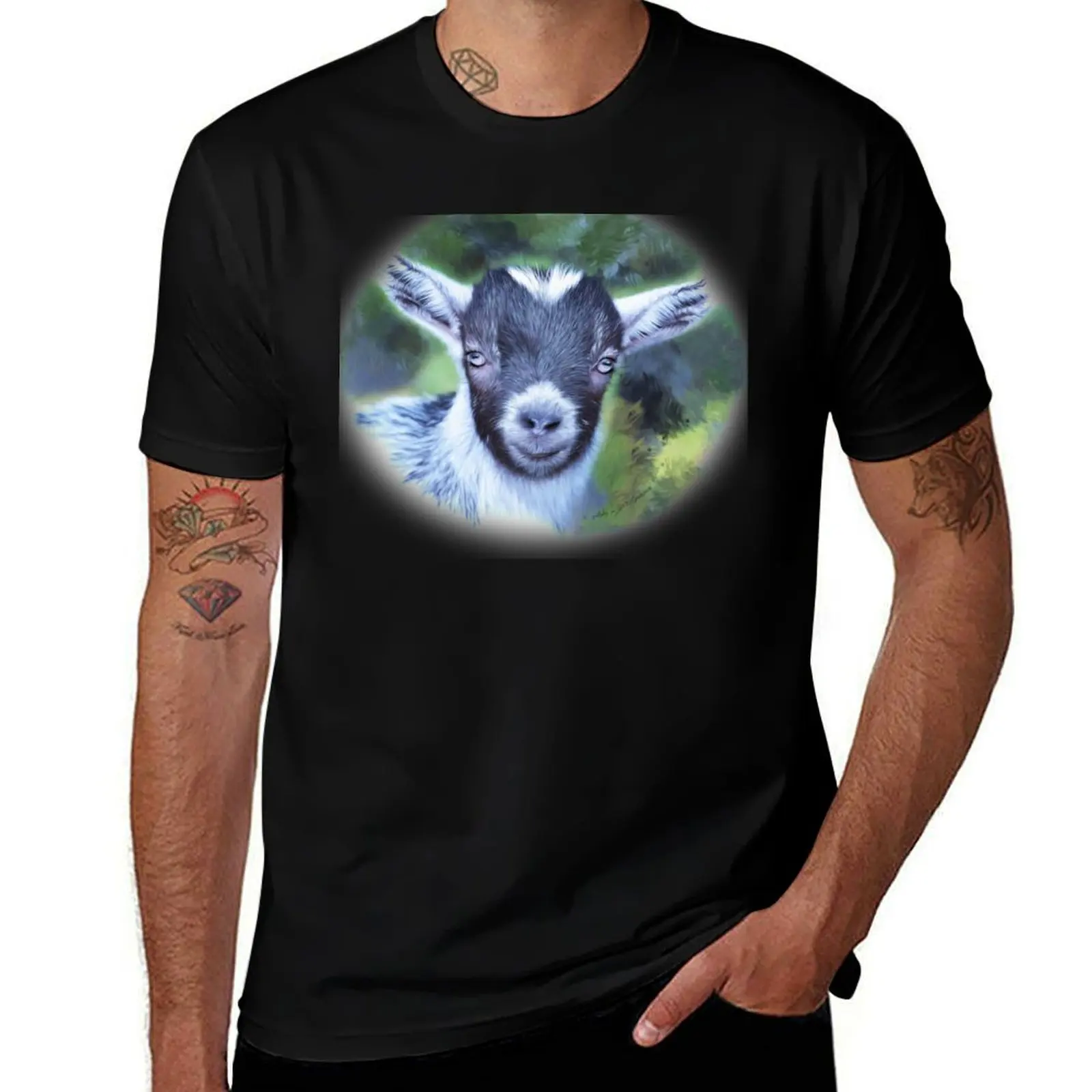 Portrait of a Goat - Pygmy Kid T-Shirt Active Sports Short Sleeve Cotton Shirt