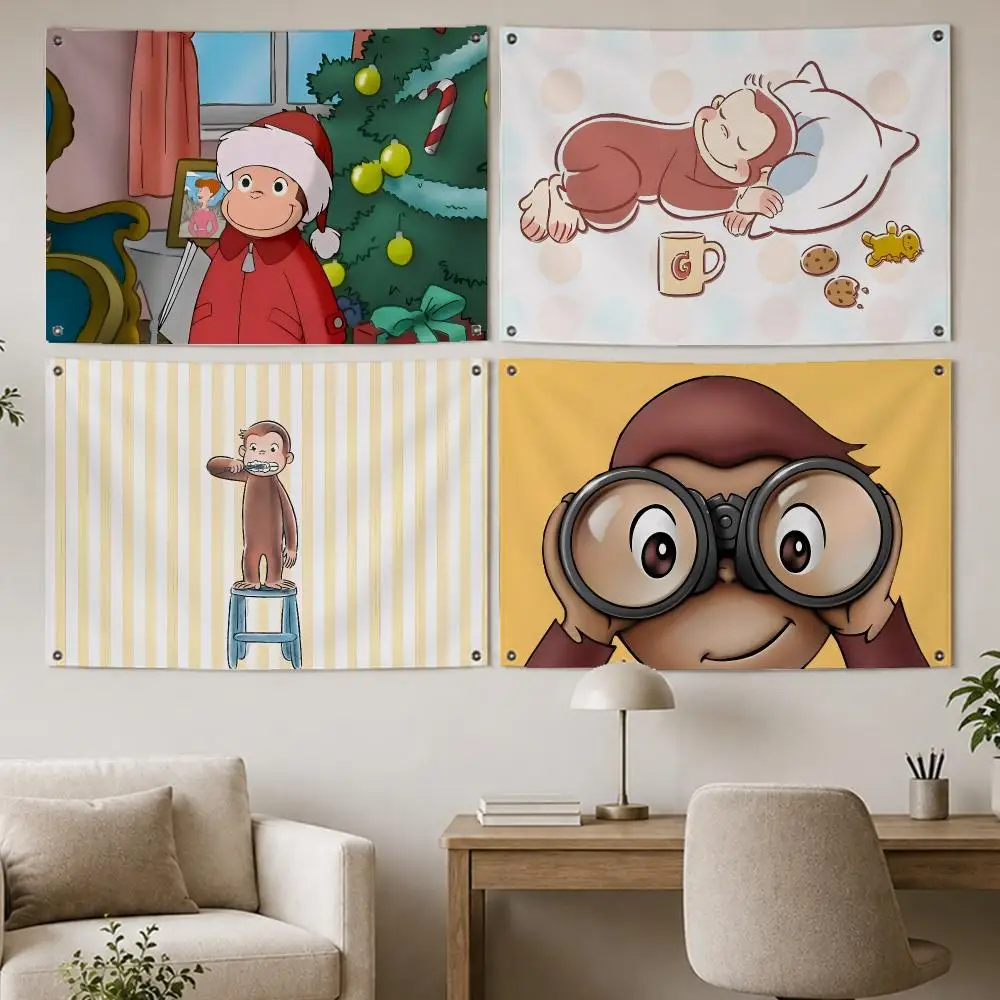 Cute Toon Curious George Flags Room Home Decor Wall‑Hanging Art Banner, Outdoor for Bedroom Party Background Decoration