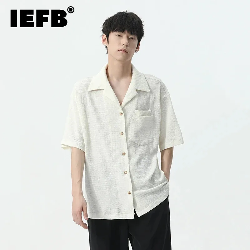 

IEFB Men's Shirt Double Pocket Solid Color Shirts Trend 2024 Summer Short Sleeve Turn-down Collar Single Breasted Casual 9C5413