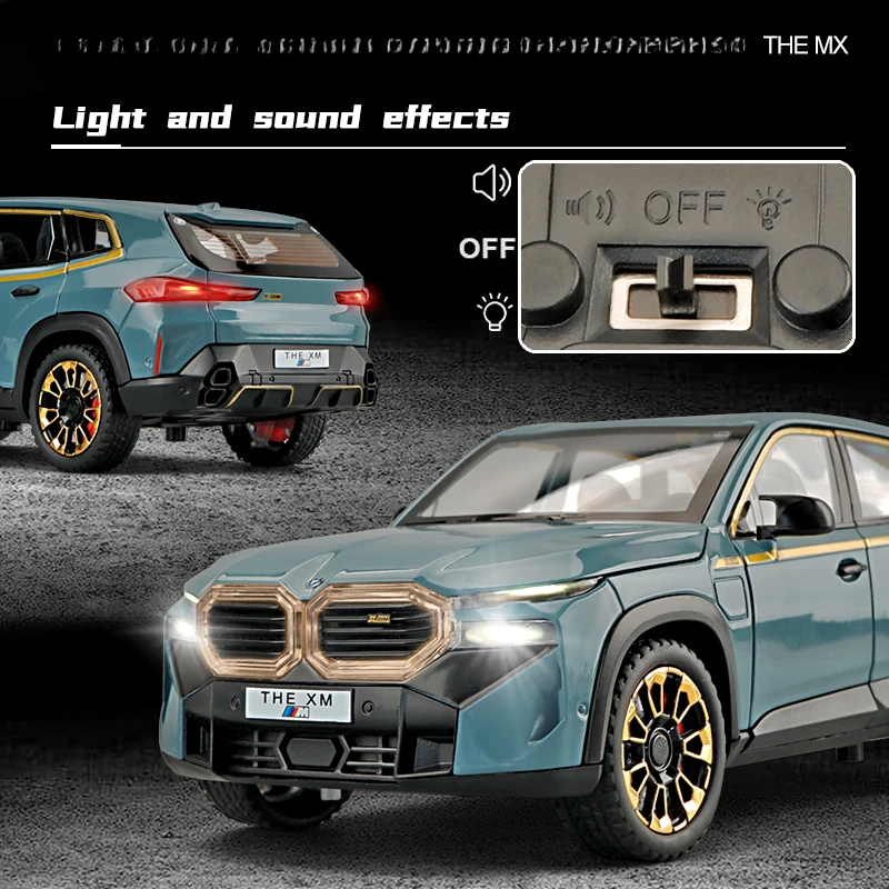 1:24 BMW XM Alloy Car Model Diecast Metal SUV Vehicles Toys Kids Boys Birthday Gift Sound Light Collective Voiture Home Decor