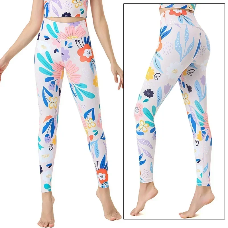 Pantaloni da yoga a vita alta con motivo floreale con stampa 3D per le donne Moda Outdoor Running Gym Fitness Leggings Pantaloni sportivi elastici da donna