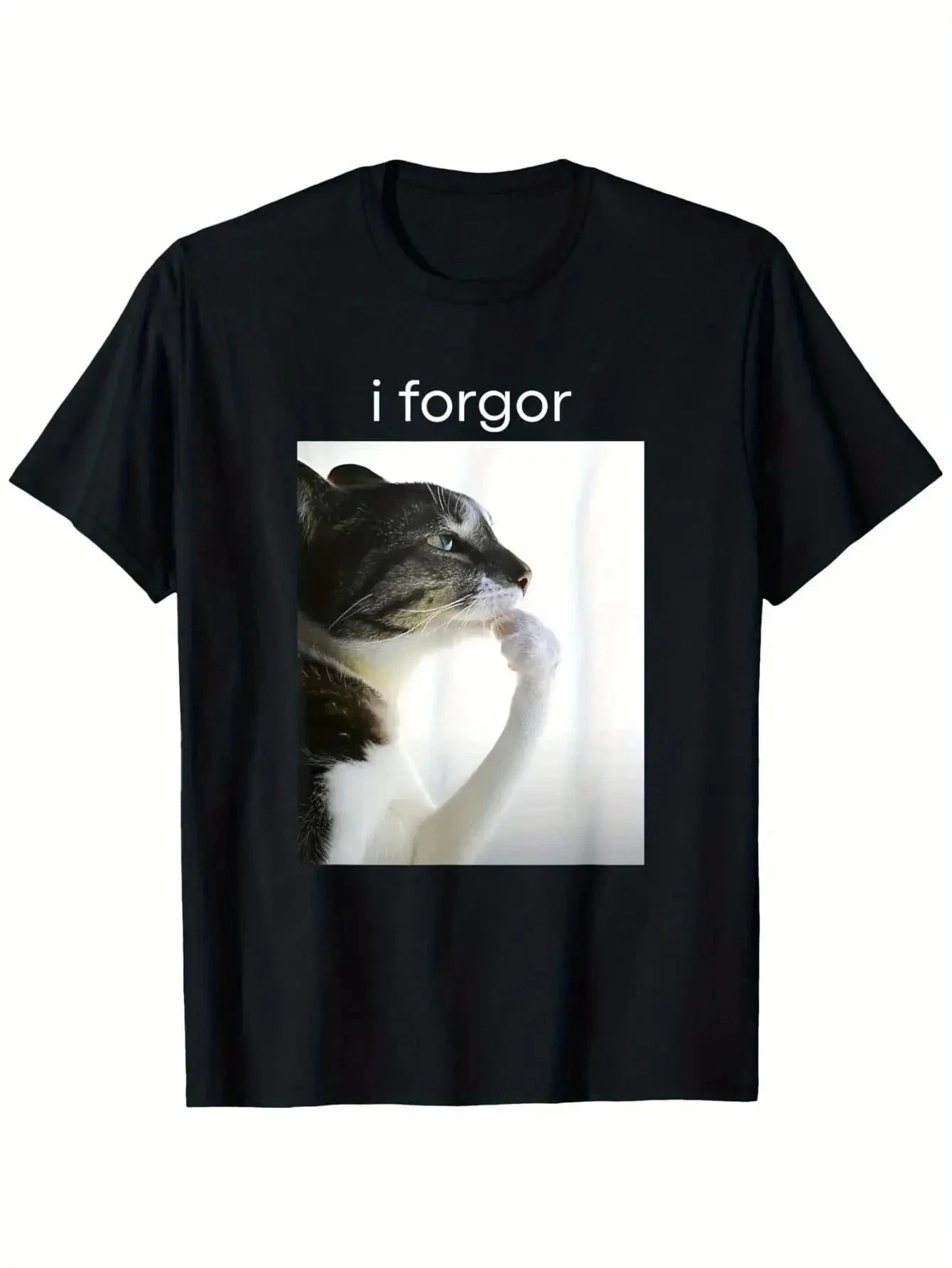 Funny I Forgor Cat Meme T-Shirt Women Men Black Summer Casual Humor Short Sleeve Tops