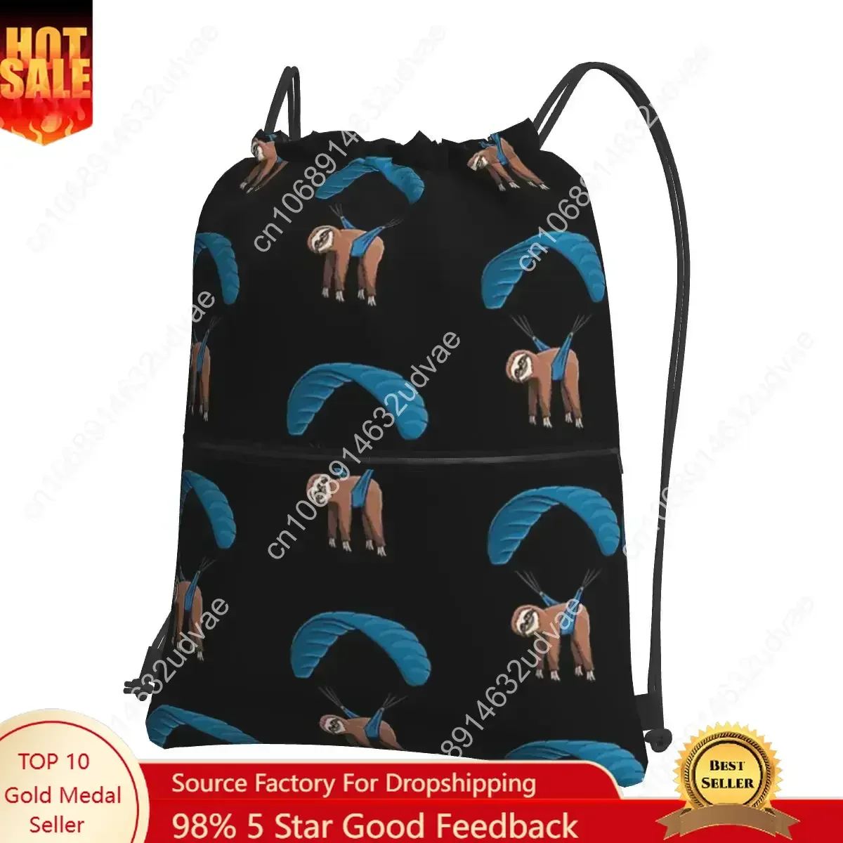 Paragliding Flying Sloth Skydiving Paraglider Portable Backpacks Drawstring Bag Casual Storage Bags For Travel Sport Man Woman
