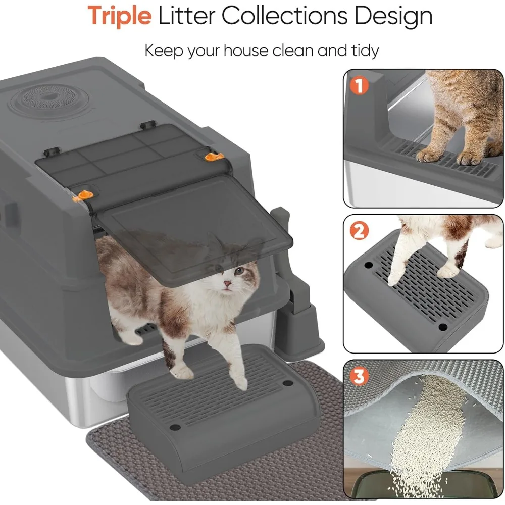 صندوق فضلات القطط من الفولاذ المقاوم للصدأ للتحكم في الرائحة مقاس XXL، 28 لتر × 20 وات، مجموعة معدنية مغلقة قابلة للإزالة، وظيفة 4 في 1 لكاليفورنيا الكبيرة #4