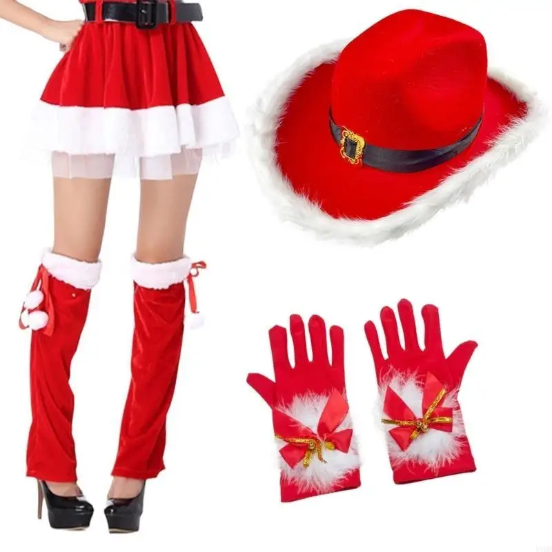 

Christmas Cowboy Hat Gloves Leg Warmer Unisex Winter Gifts for Adult & Teens Cosplay Santa for Christmas Holiday Party