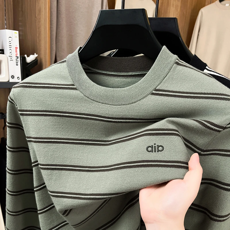 

Luxury Knitted Sweater Round Neck Long Sleeve Striped Pullover Autumn Winter Fashion Casual Business Classic Versatile Mens Wear