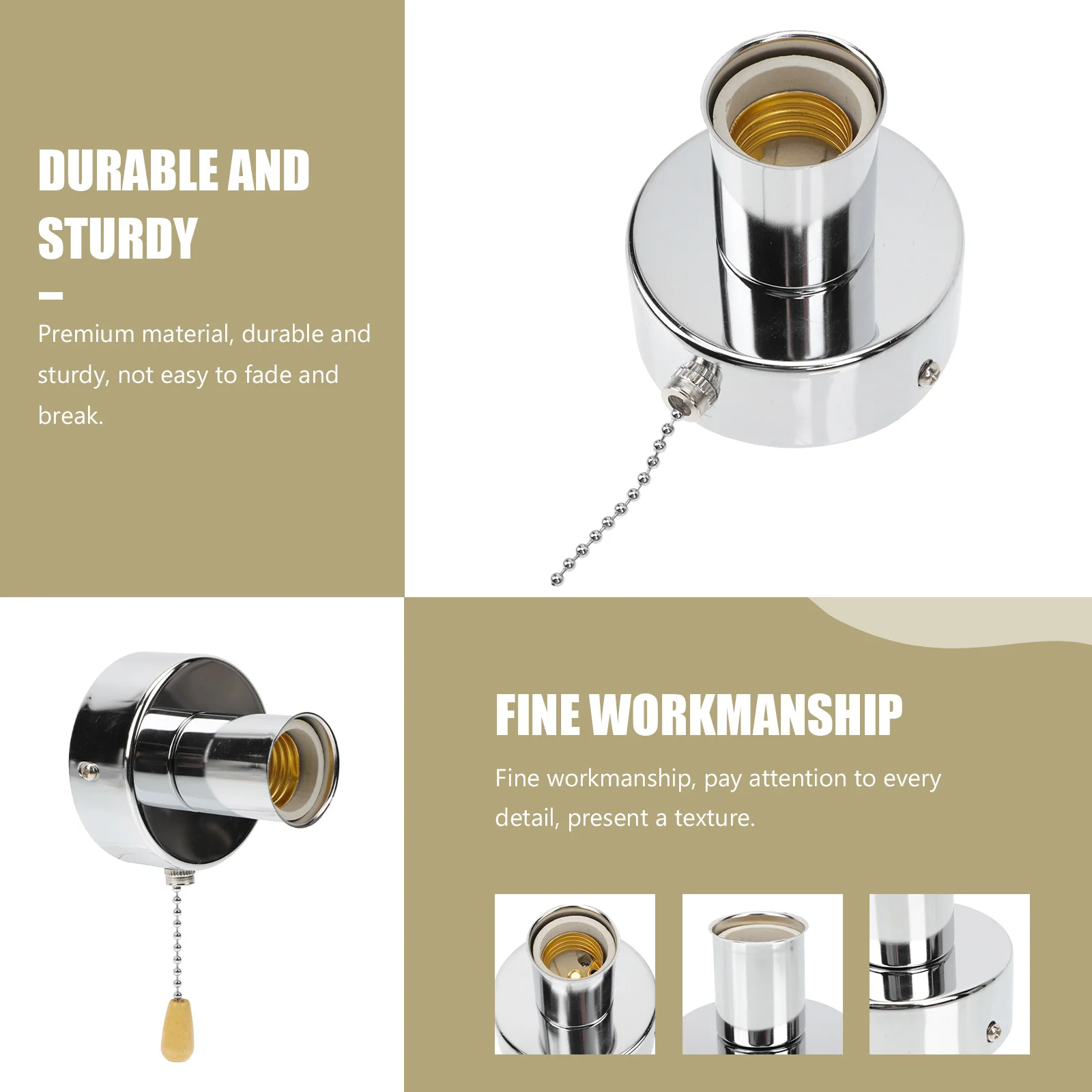 

Stainless Steel Lampholder Pull Chain Switch for Wall Light Ceiling Lamp Retro Style Home Decor Hardware Accessory