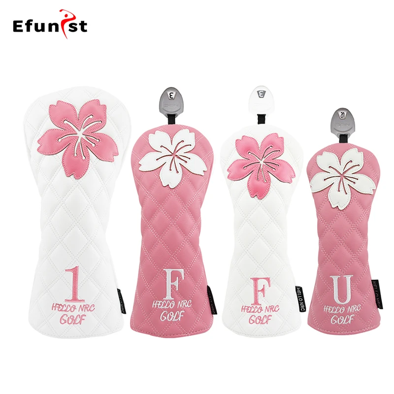 Golf Wood Head Covers Sakura Pattern PU Leather Protector Cover For Driver Fairway Hybrid Waterproof Club Cover Golf Accessories