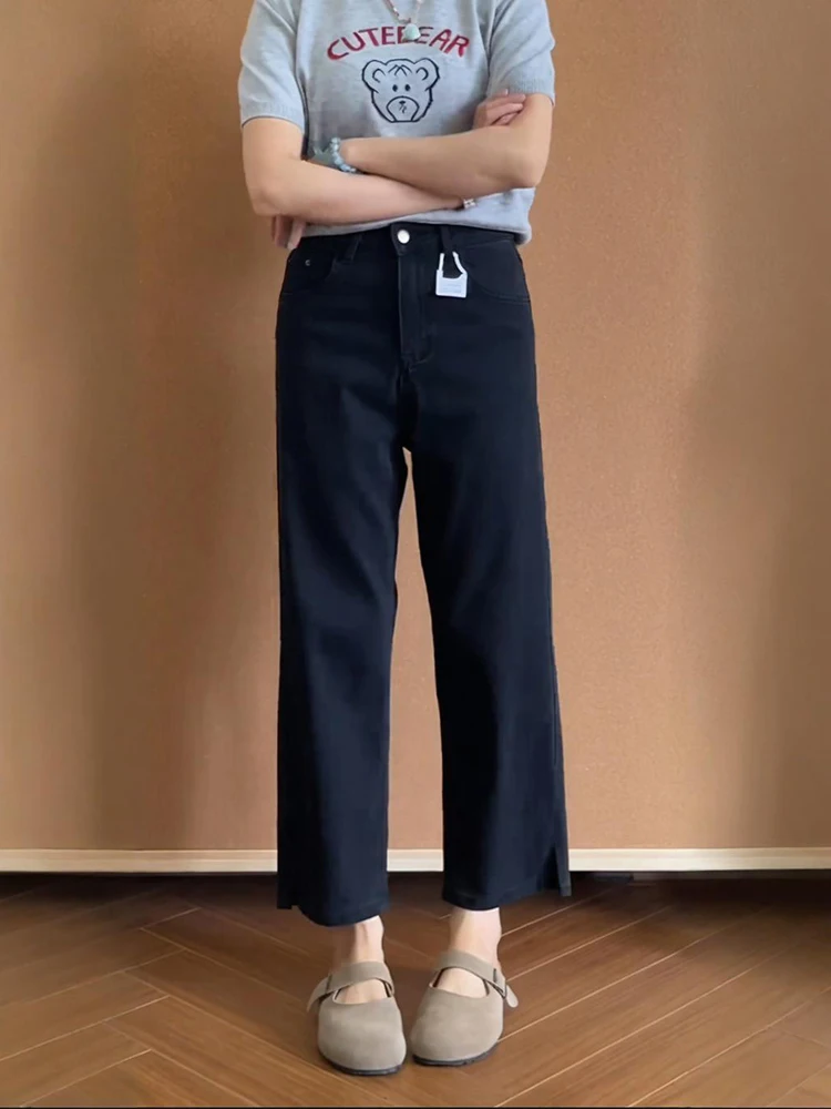 

plus Size High Waist Ice Silk Straight Leg Jeans Women's Spring Thin Nine-Piece Wide Leg Pants Casual Style Comfortable Fit
