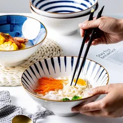 Japanese Ramen Noodle Bowl Ceramic Tableware Soup Bowls Household Large Noodles Bowl Bamboo Hat Trumpet Bowl Ceramic