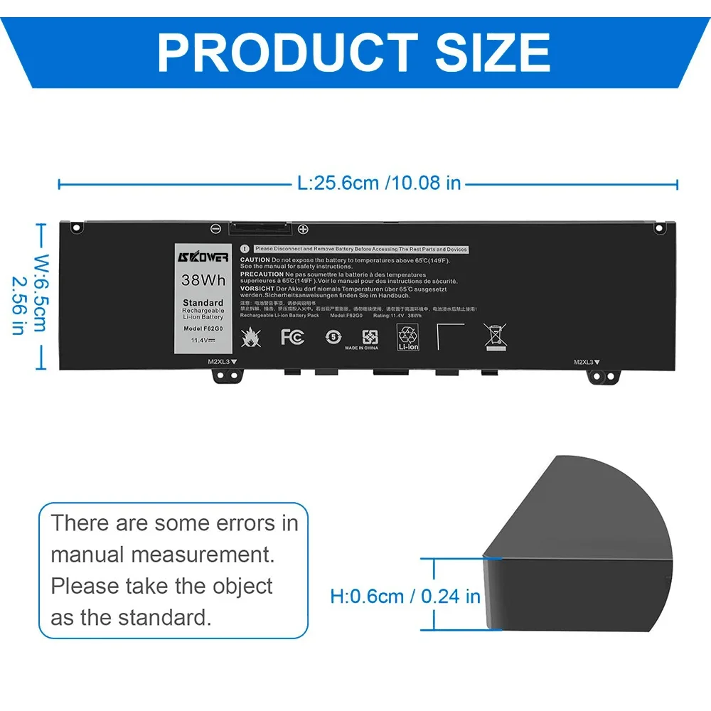 SKOWER 38Wh F62G0 Laptop Battery for Dell Inspiron 13 7000 7373 7386 2-in-1 7370 7380 P83G P87G P91G 39DY5 RPJC3 Vostro 13 5370 view 5