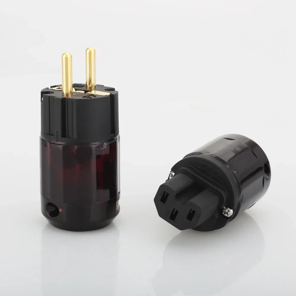 Hi End Pair P-079E 24k Gold-Plated EU Power Plug & C-079 IEC Connector Hifi Electrical connector plug