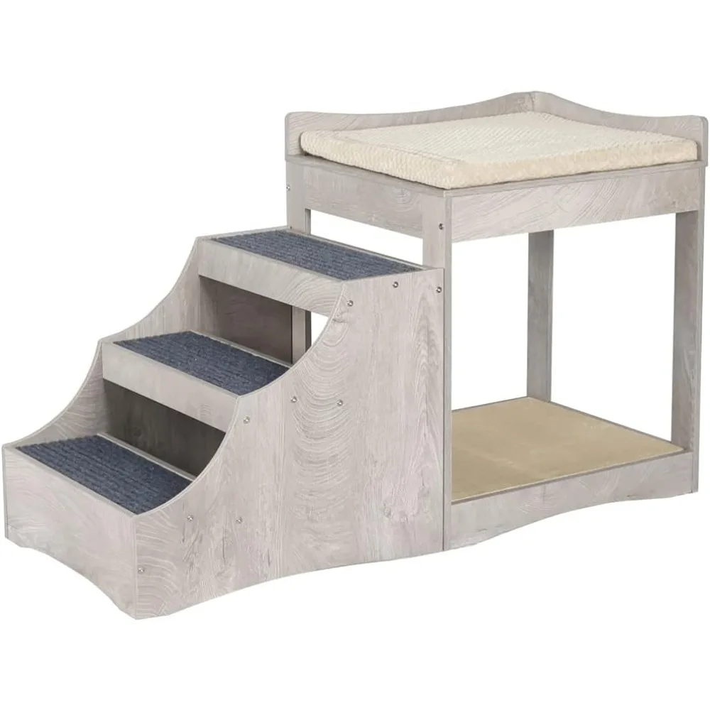 

Pet Bunk Bed with Removable Step for Dogs and Cats, Multi-Level Bed Window Perch Seat Platform with Cushion and Cat Scratch Pad