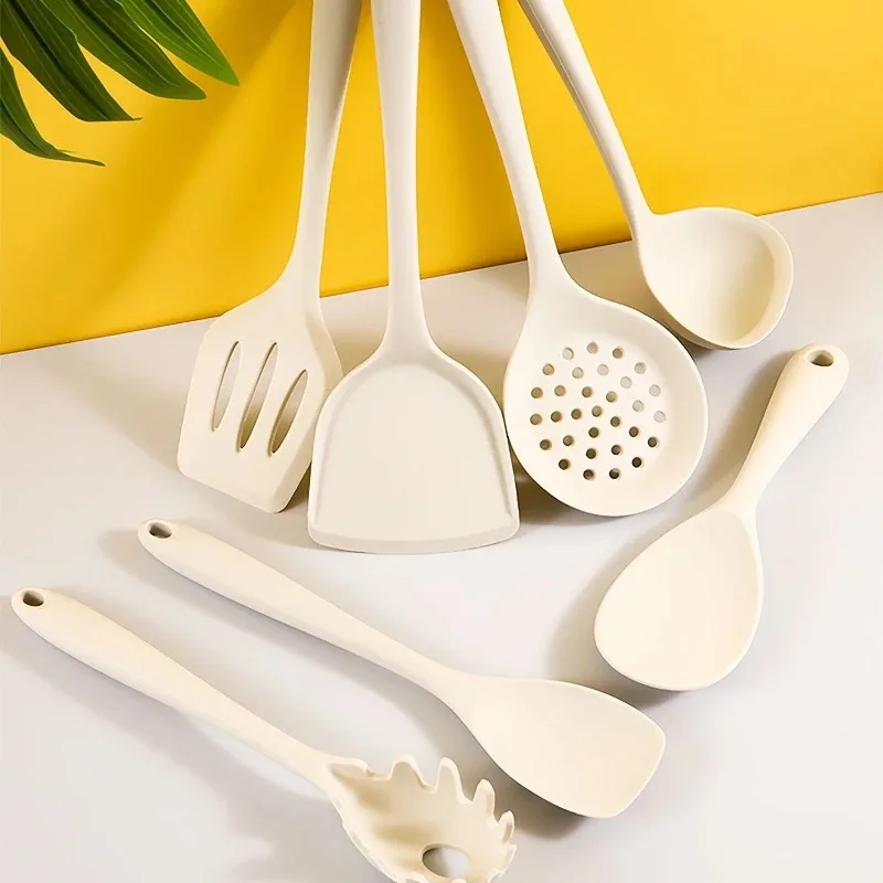 Chef Seven-piece Kitchen Spoon Kitchen Multifunctional Cooking Silicone Kitchenware Set Ivory Silicone Scraper  Kitchenaid