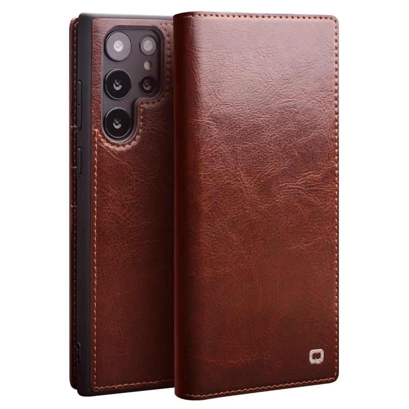 QIALINO Genuine Leather Phone Case for Samsung S23+ Plus 5G Business Style Fashion Luxury with Card Slots Cover for S23 Ultra